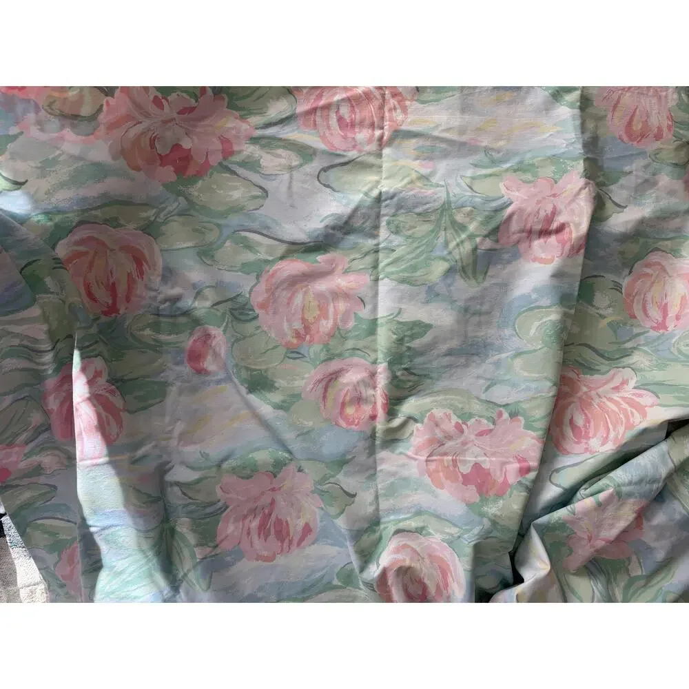 King Sheet Set Claude Monet Floral Waterlily Pastel Lace USA Atelier Martex VTG